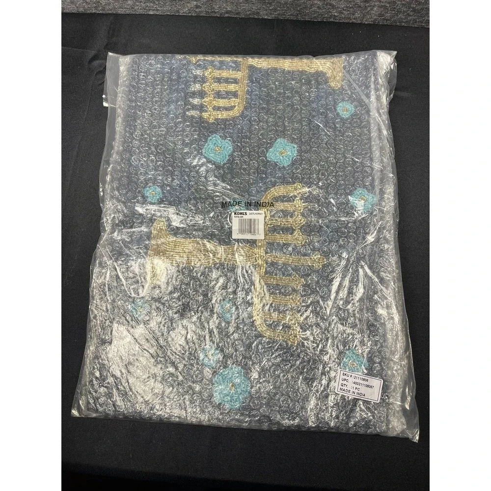 Kohls Hanukkah Table Runner Navy Blue Gold Beaded Menorah Floral 24STLHORN21 NEW
